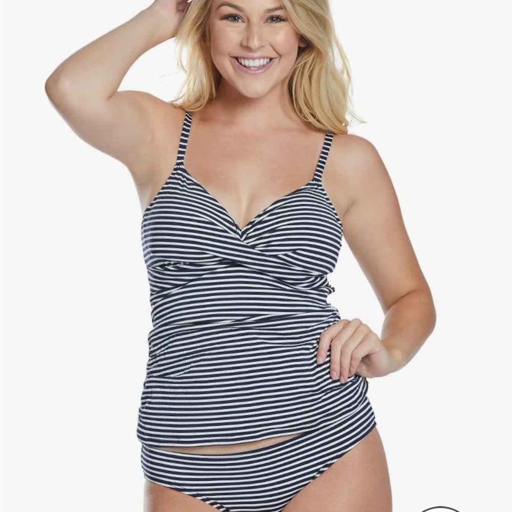 Ralph Lauren Textured Stripe Underwire Surplice Tankini Top Size 4